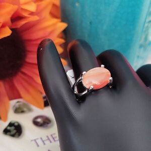 Natural Crystal Agate Silver Plated Heart Band Ring Size 7.5